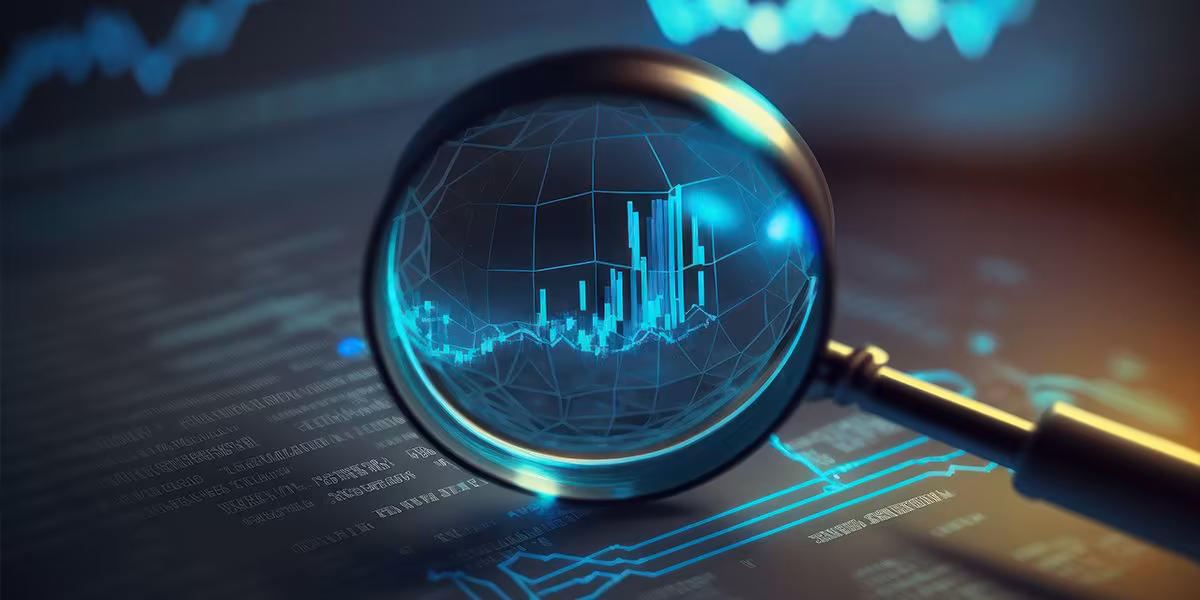 Magnifying glass analyzing AI web data and charts by Qreative