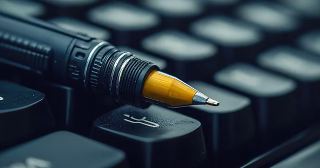 Pen on keyboard, reflecting Qreative’s digital copywriting approach