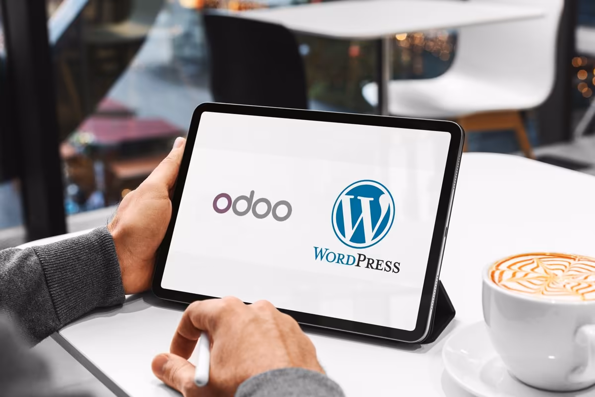 Comparaison Odoo et WordPress affichée sur tablette pour l’étude Qreative