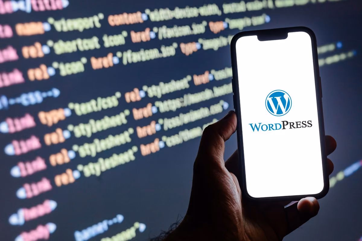 WordPress logo on mobile with code, Qreative analysis